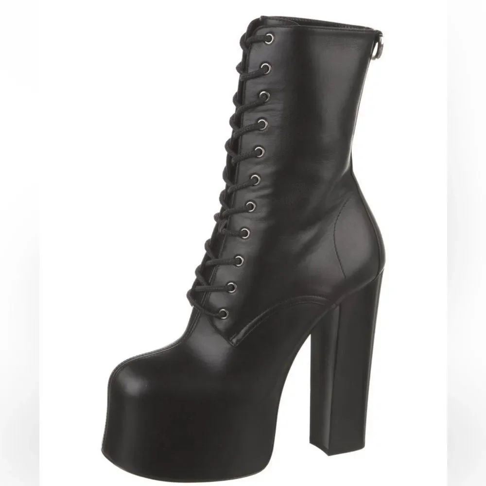 Saint Laurent Leather Lace-Up Boots - Picture 3 of 5